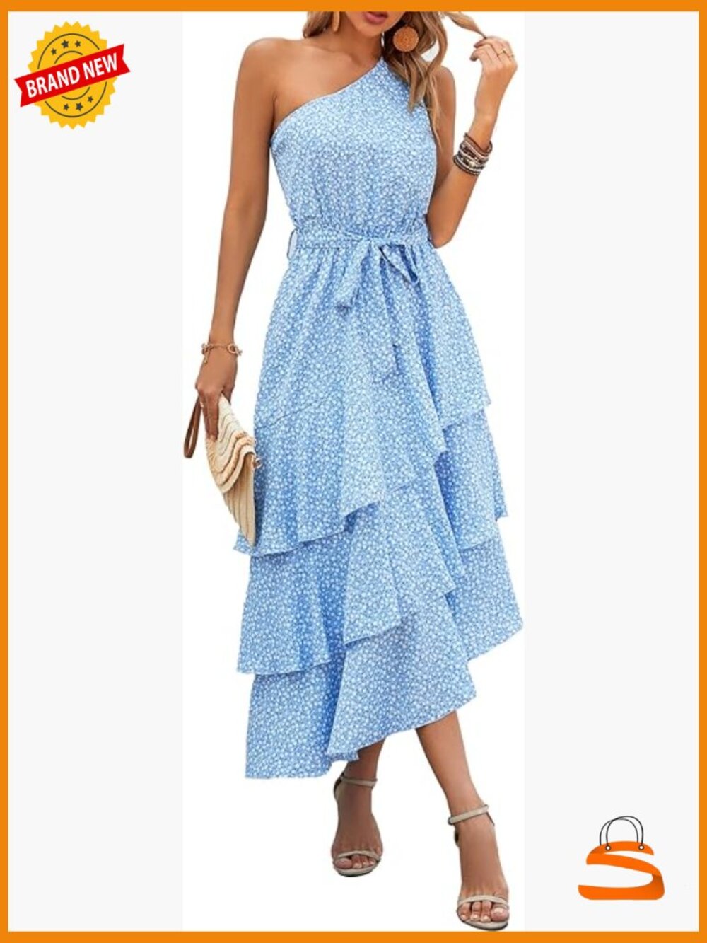 One Shoulder Tiered Ruffle Midi Dress - Flowy Boho Beach Dress